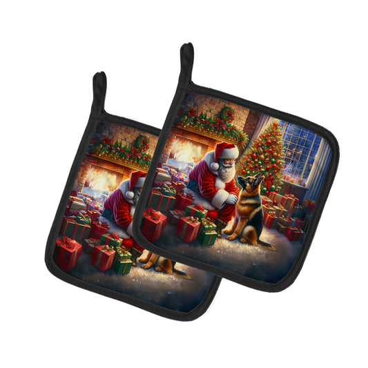 Buy this German Shepherd and Santa Claus Pair of Pot Holders