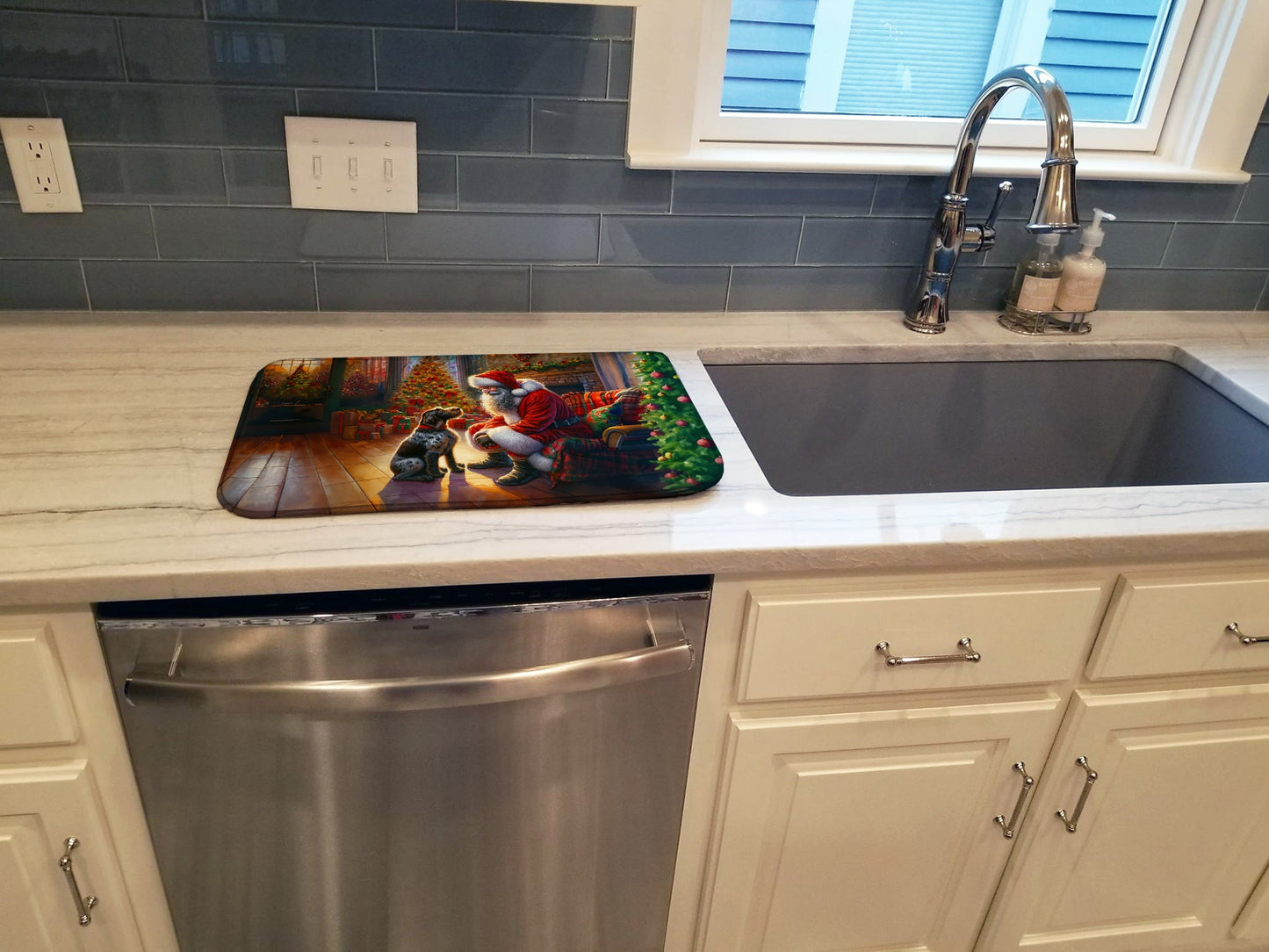 German Wirehaired Pointer and Santa Claus Dish Drying Mat