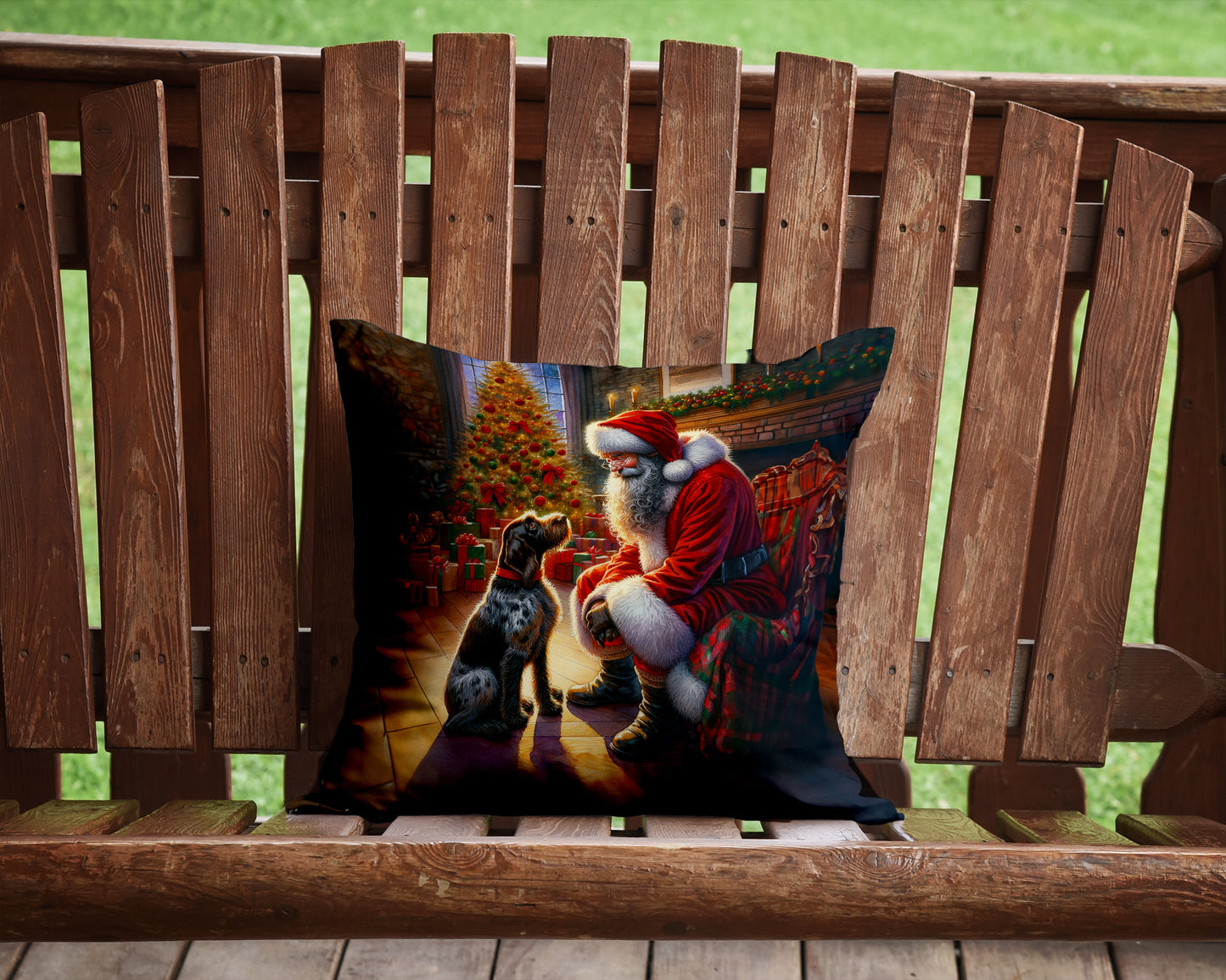 German Wirehaired Pointer and Santa Claus Throw Pillow