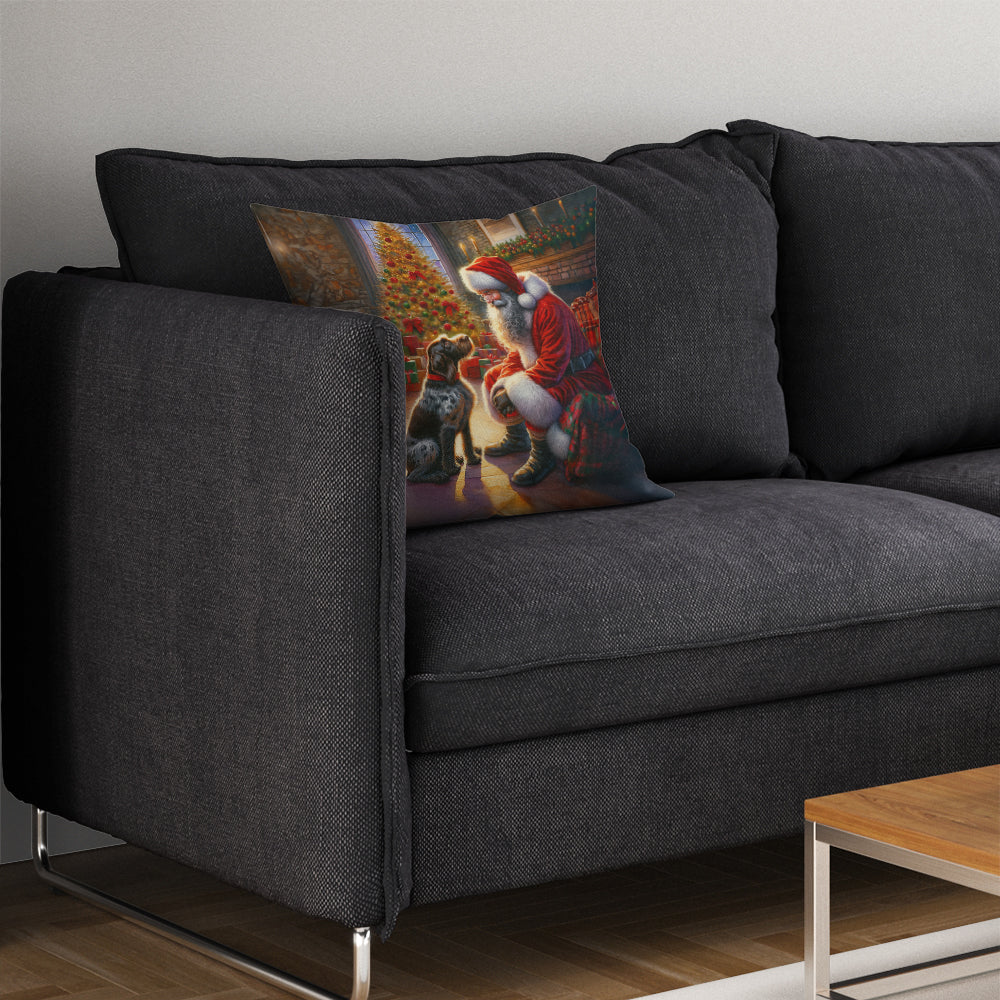 German Wirehaired Pointer and Santa Claus Throw Pillow