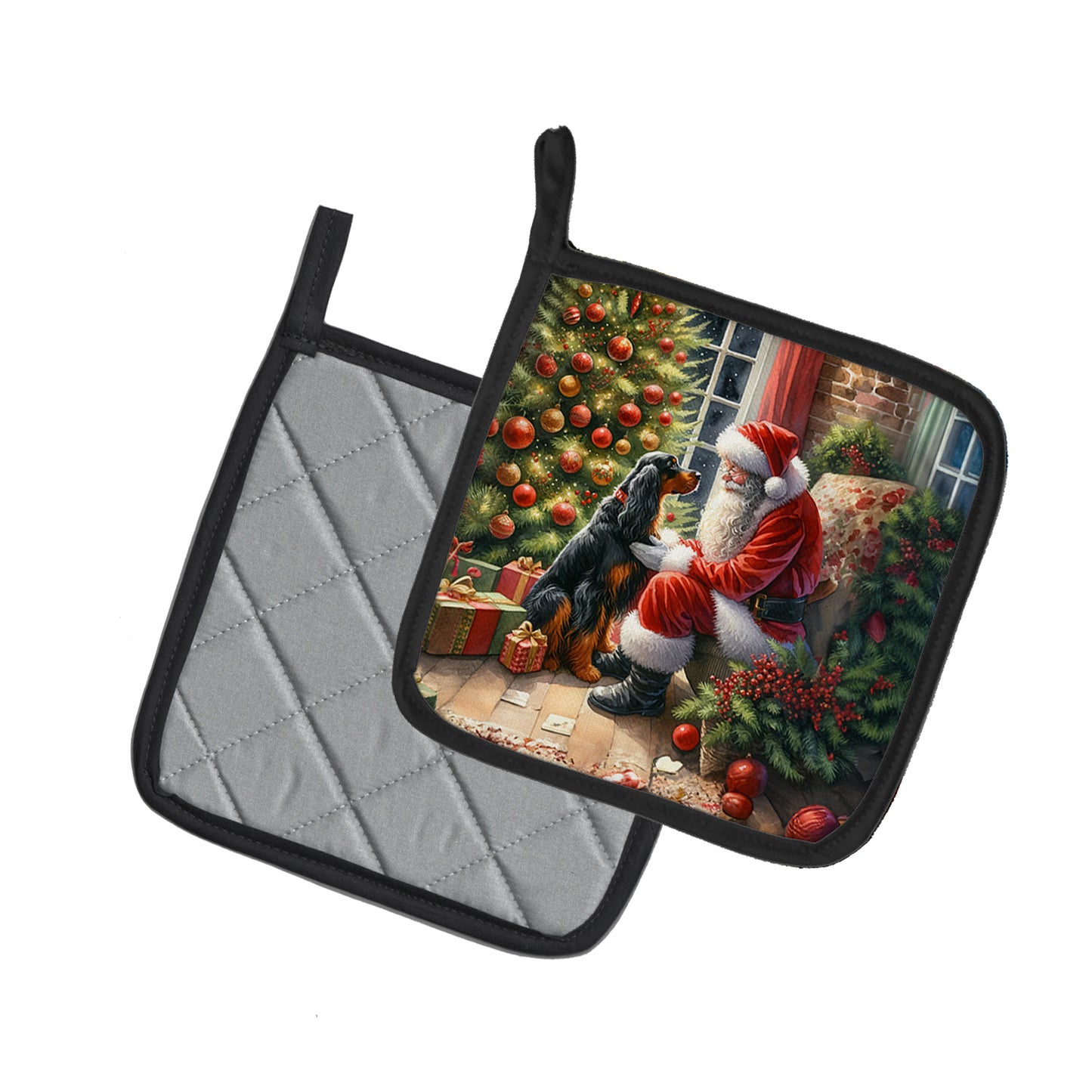 Gordon Setter and Santa Claus Pair of Pot Holders