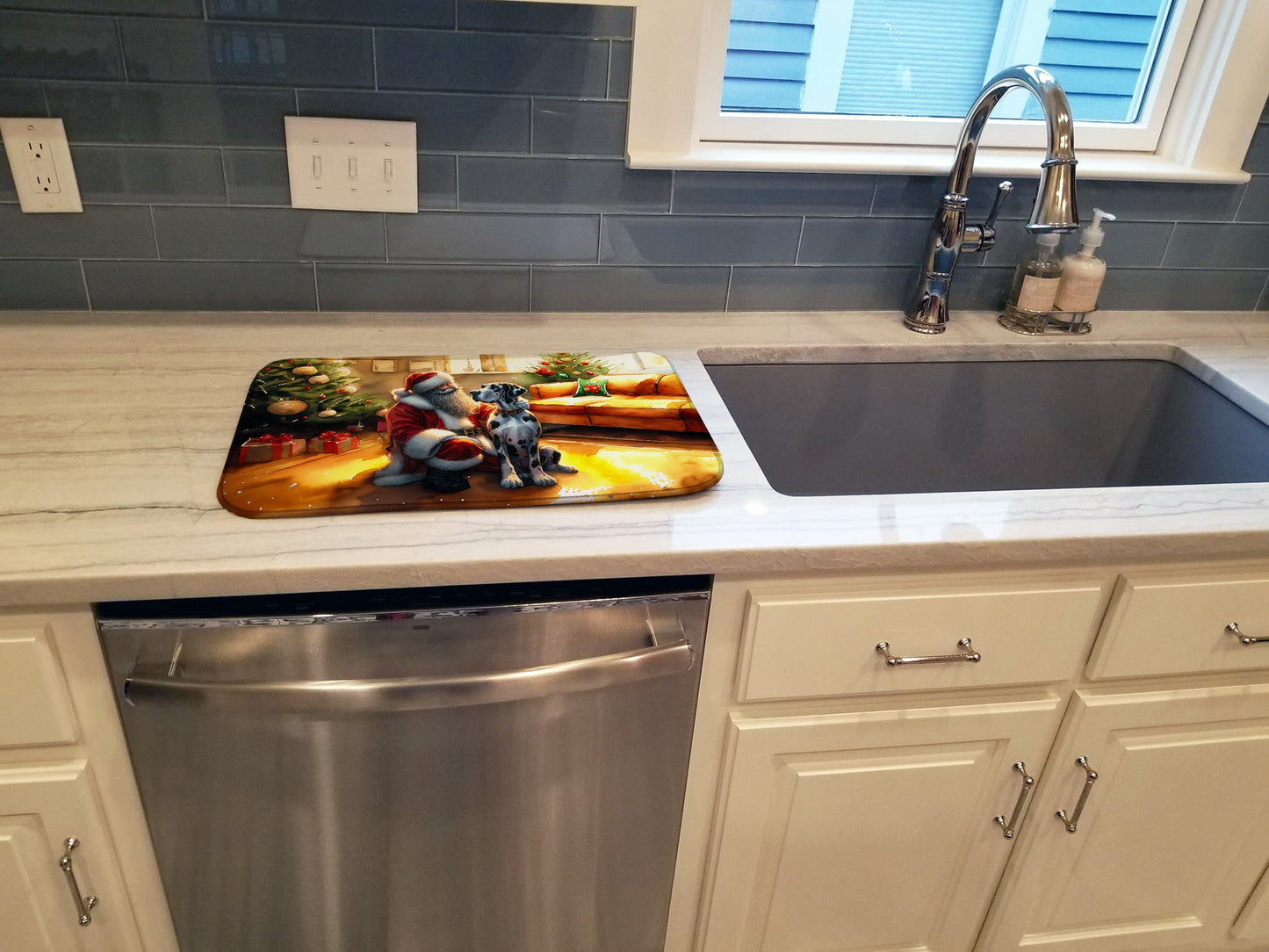 Great Dane and Santa Claus Dish Drying Mat