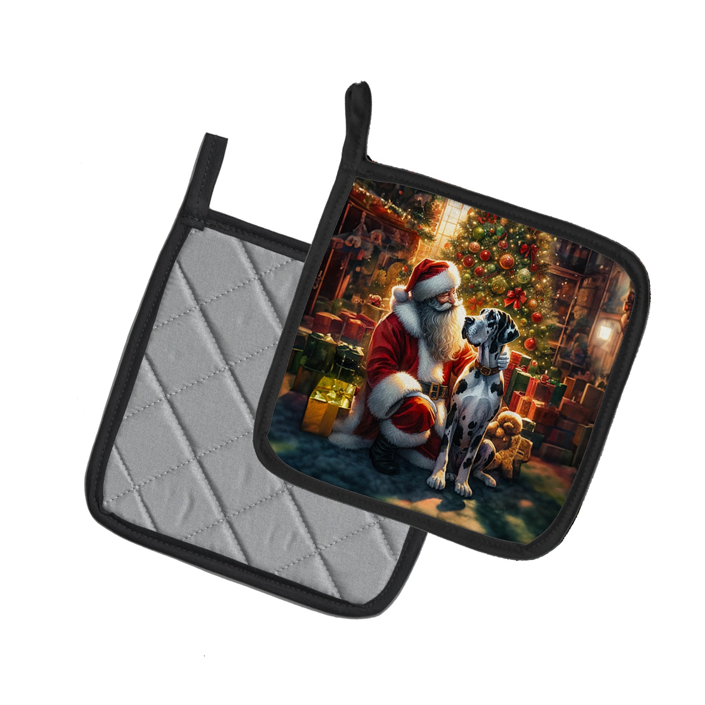 Great Dane and Santa Claus Pair of Pot Holders