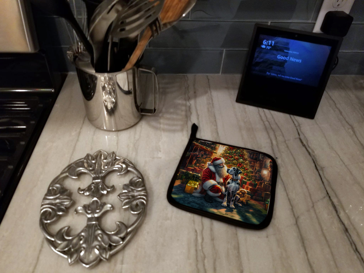 Great Dane and Santa Claus Pair of Pot Holders