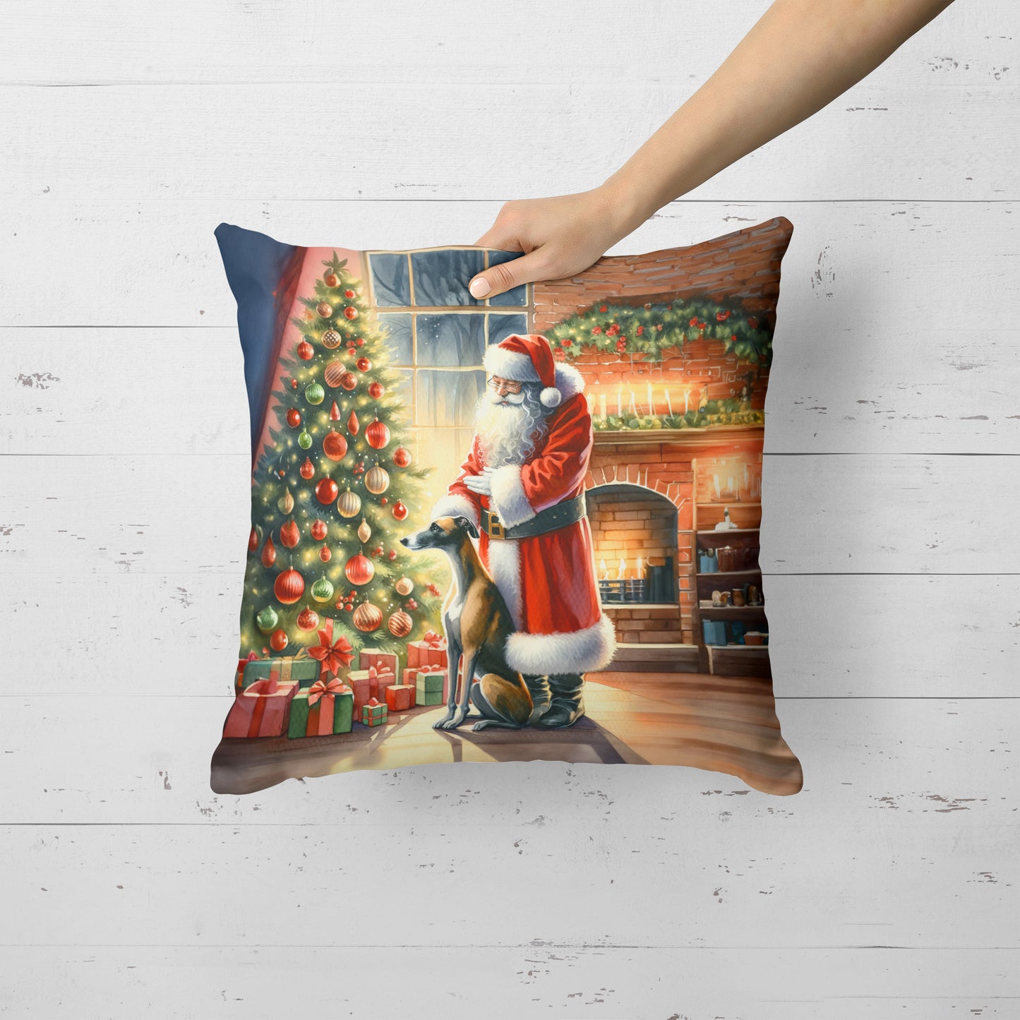 Greyhound and Santa Claus Throw Pillow