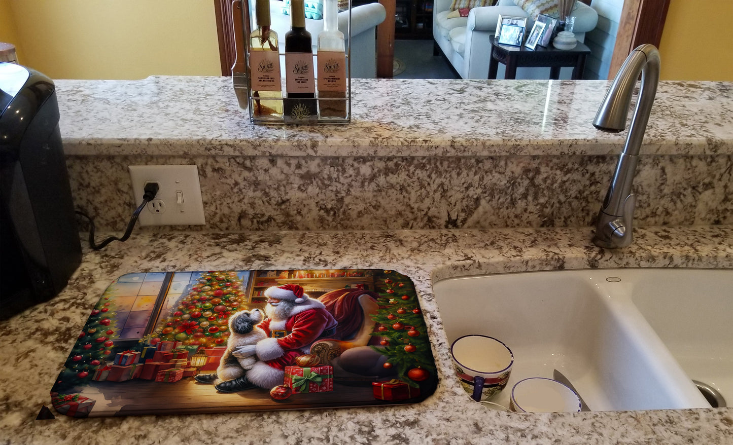 Havanese and Santa Claus Dish Drying Mat