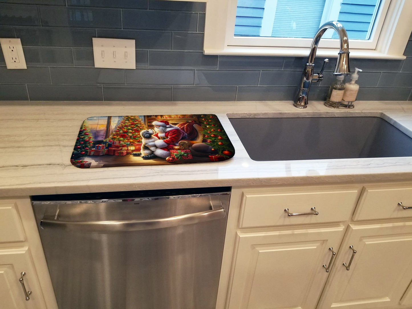 Havanese and Santa Claus Dish Drying Mat