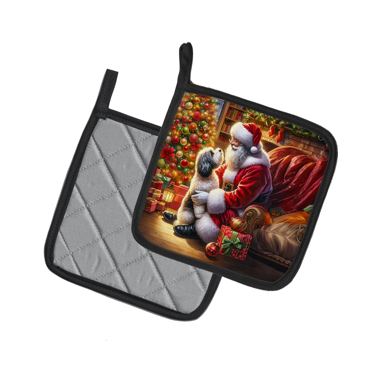 Havanese and Santa Claus Pair of Pot Holders