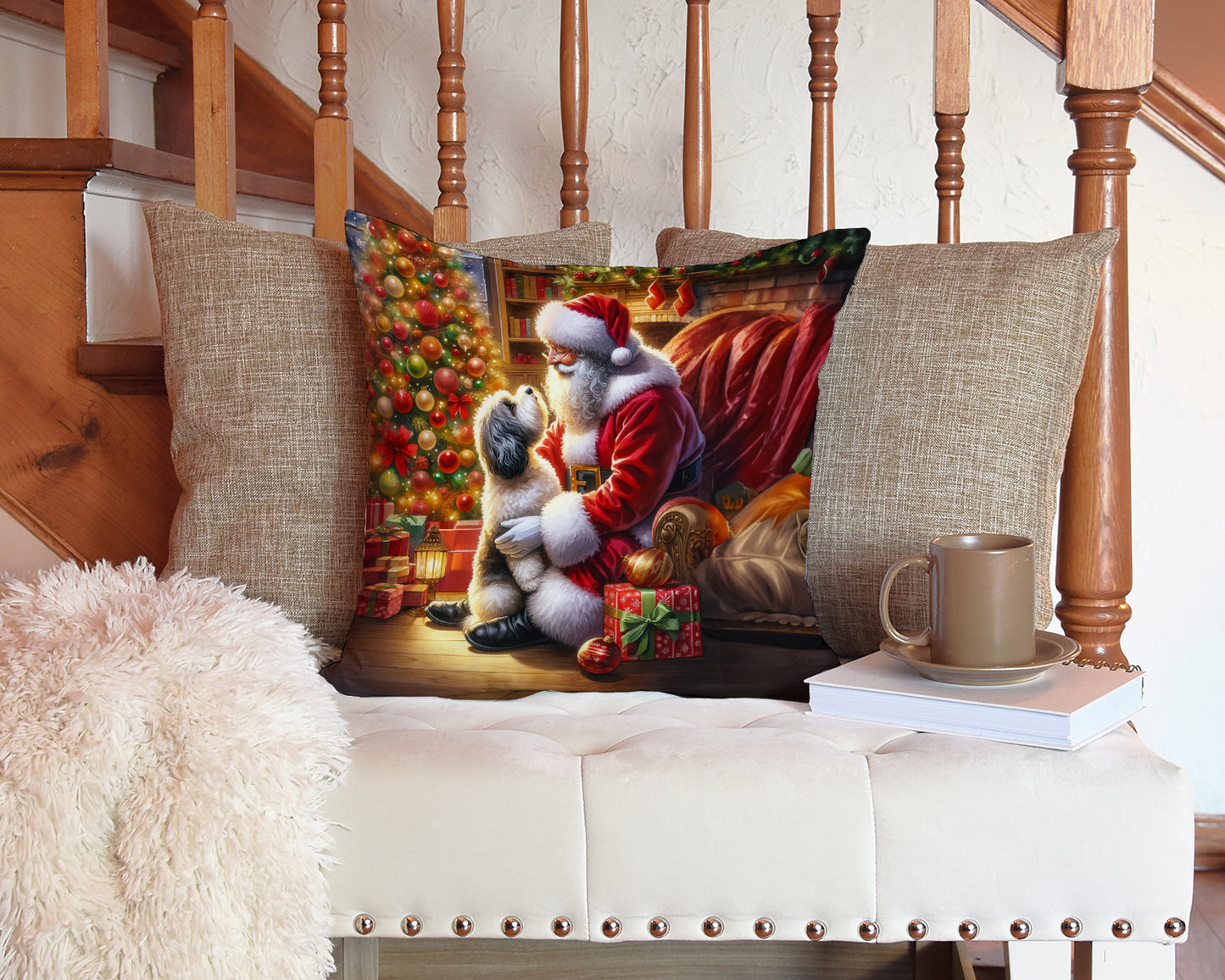 Havanese and Santa Claus Throw Pillow