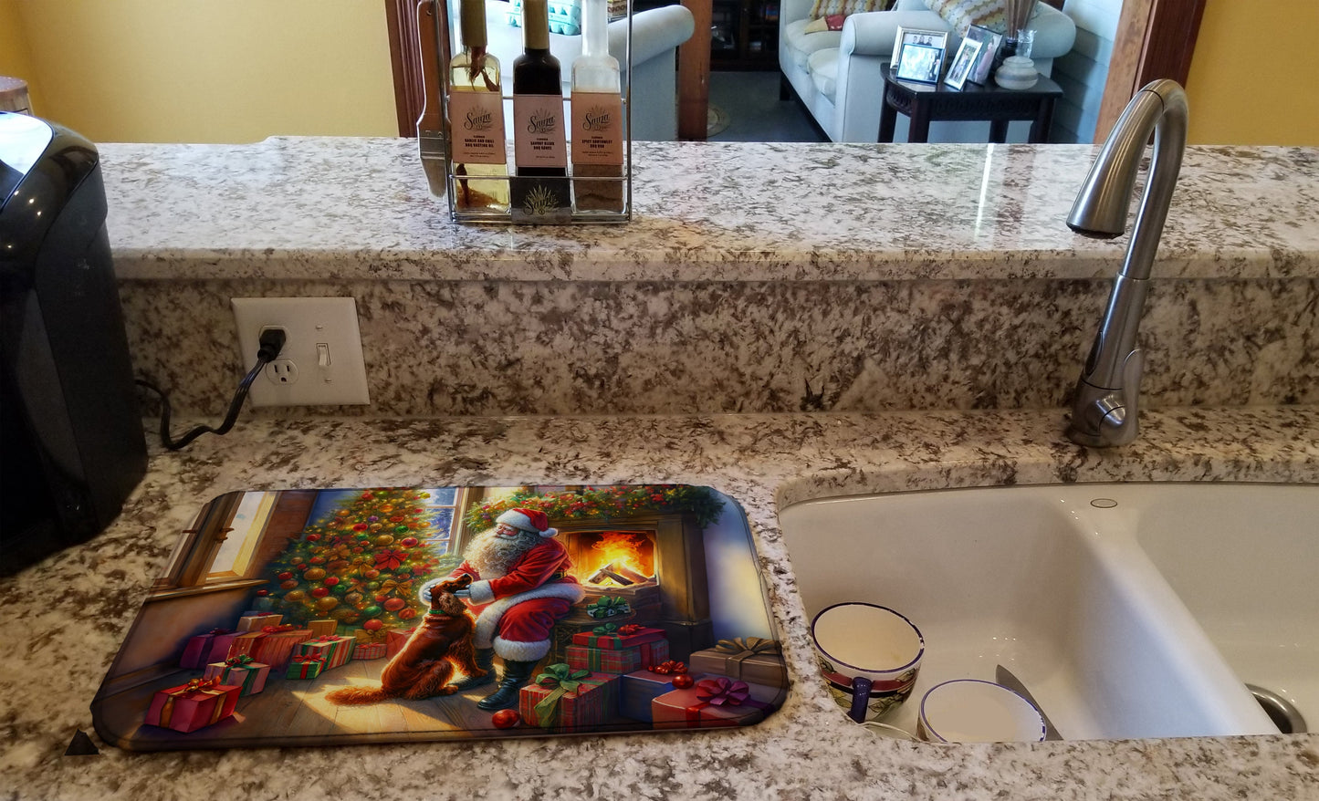 Irish Setter and Santa Claus Dish Drying Mat