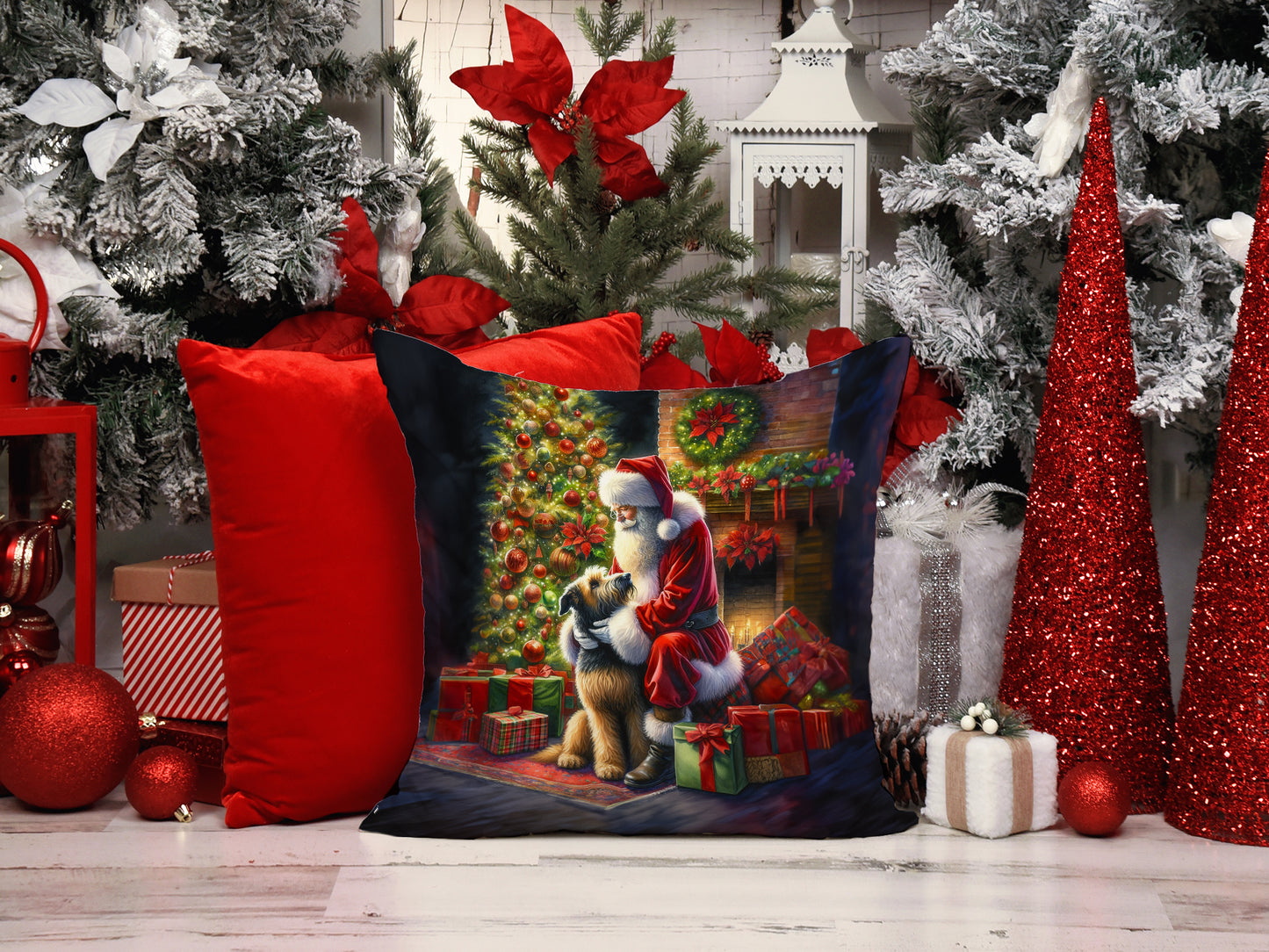 Irish Wolfhound and Santa Claus Throw Pillow