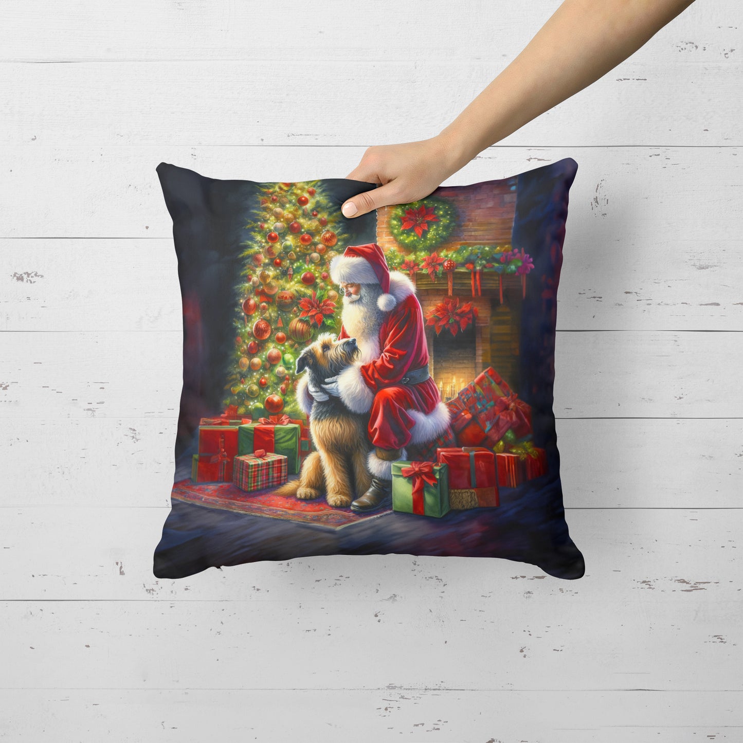 Irish Wolfhound and Santa Claus Throw Pillow