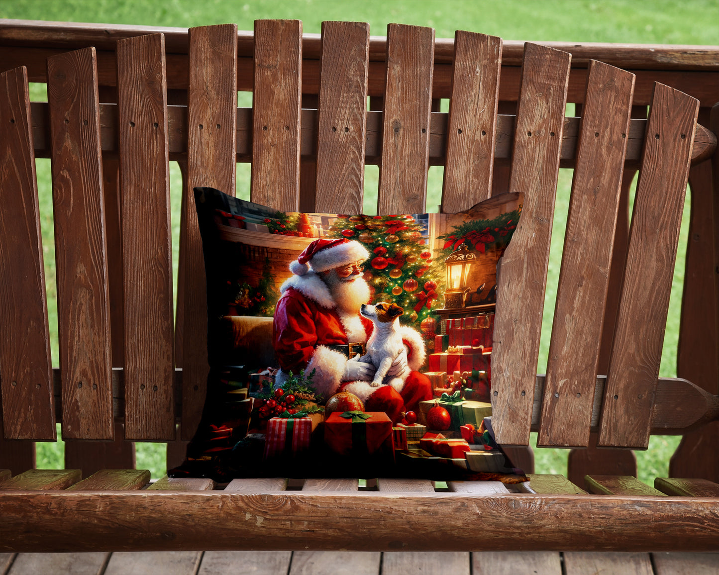 Jack Russell Terrier and Santa Claus Throw Pillow