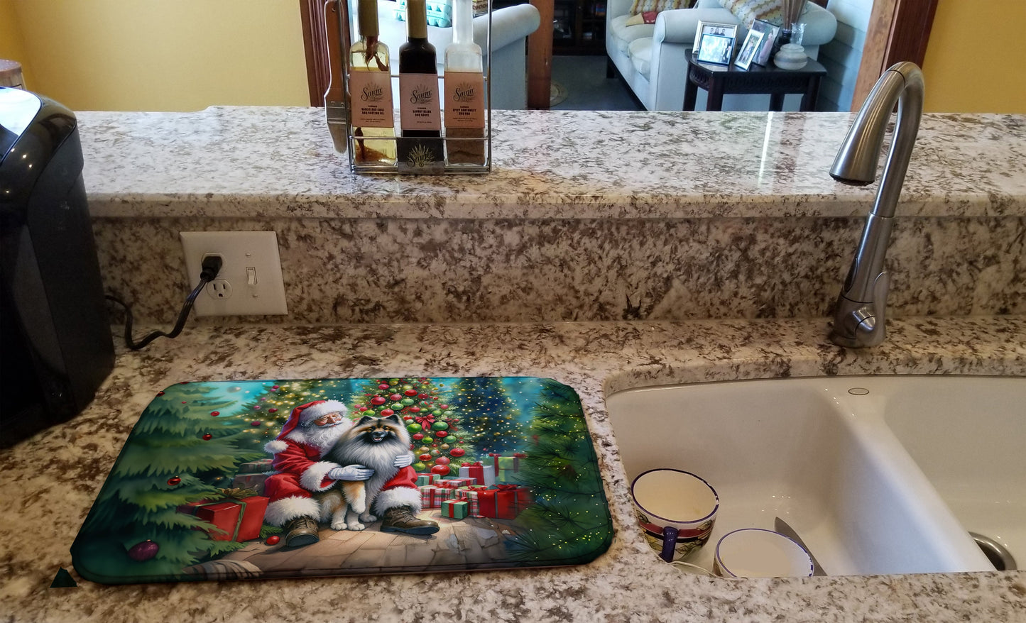 Keeshond and Santa Claus Dish Drying Mat