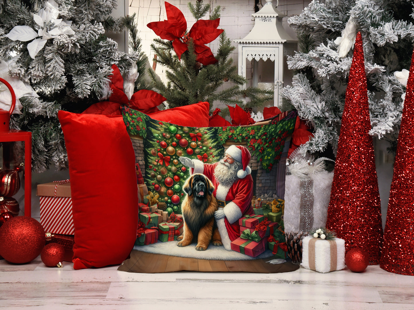 Leonberger and Santa Claus Throw Pillow