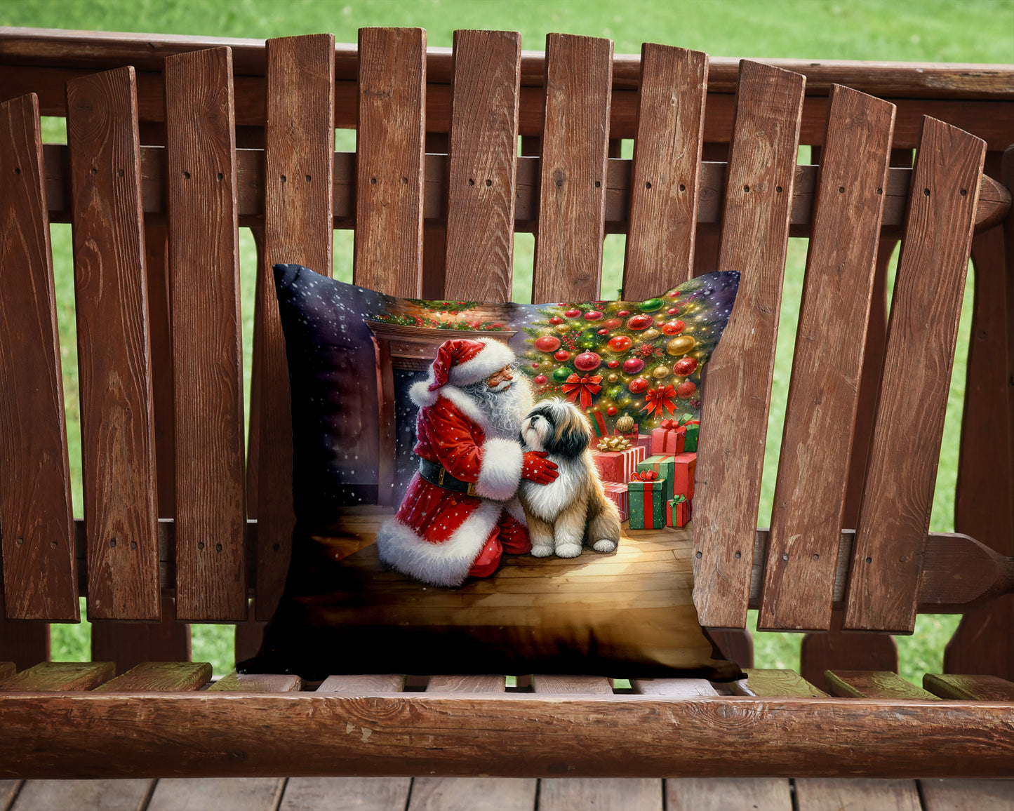 Lhasa Apso and Santa Claus Throw Pillow