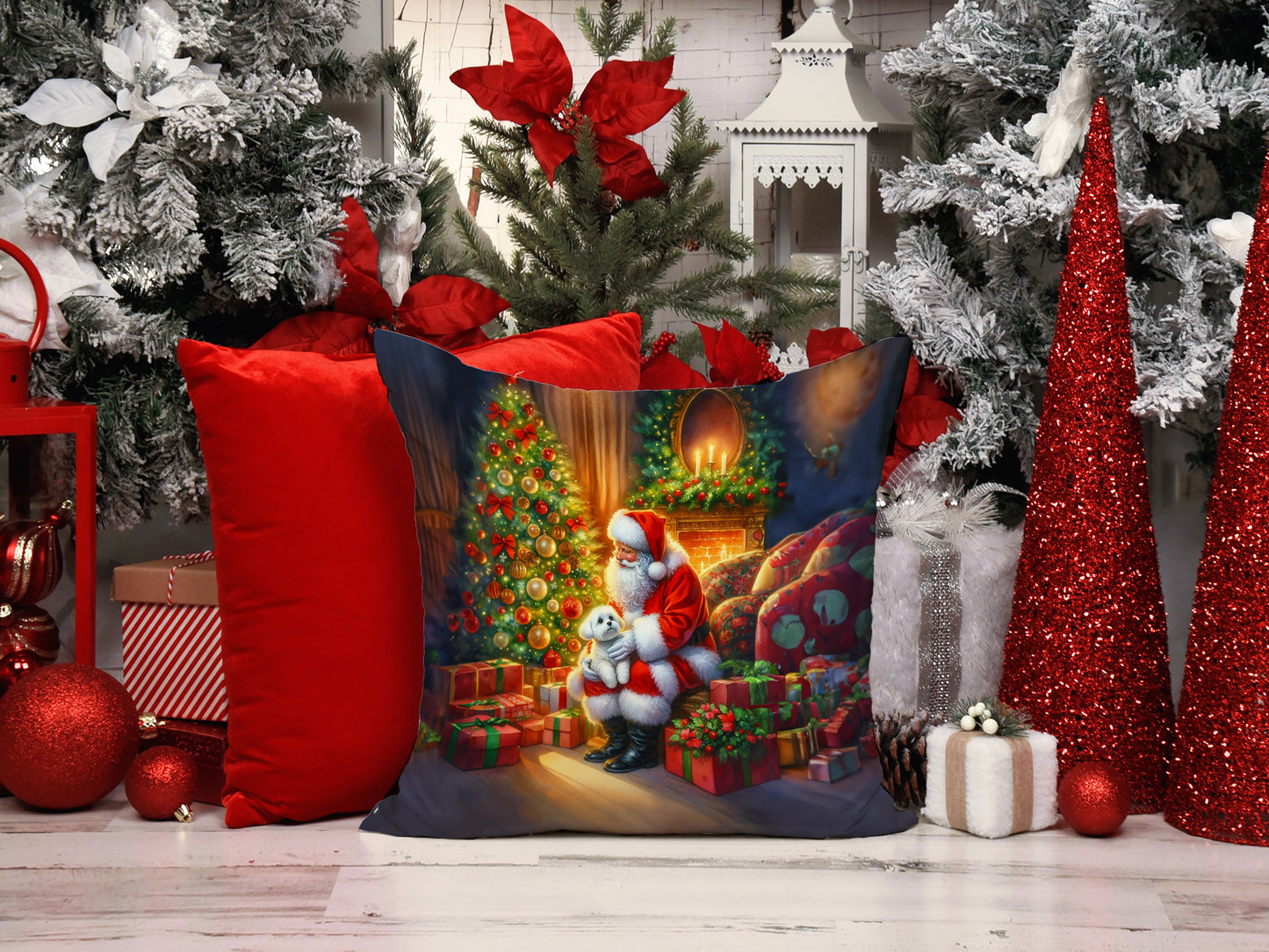 Maltese and Santa Claus Throw Pillow