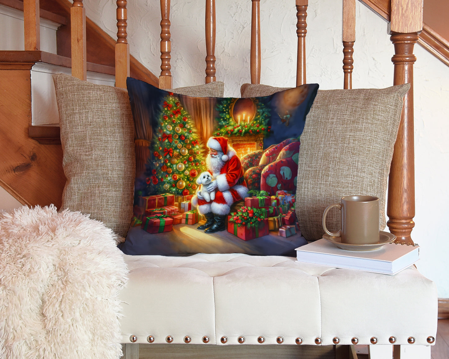 Maltese and Santa Claus Throw Pillow