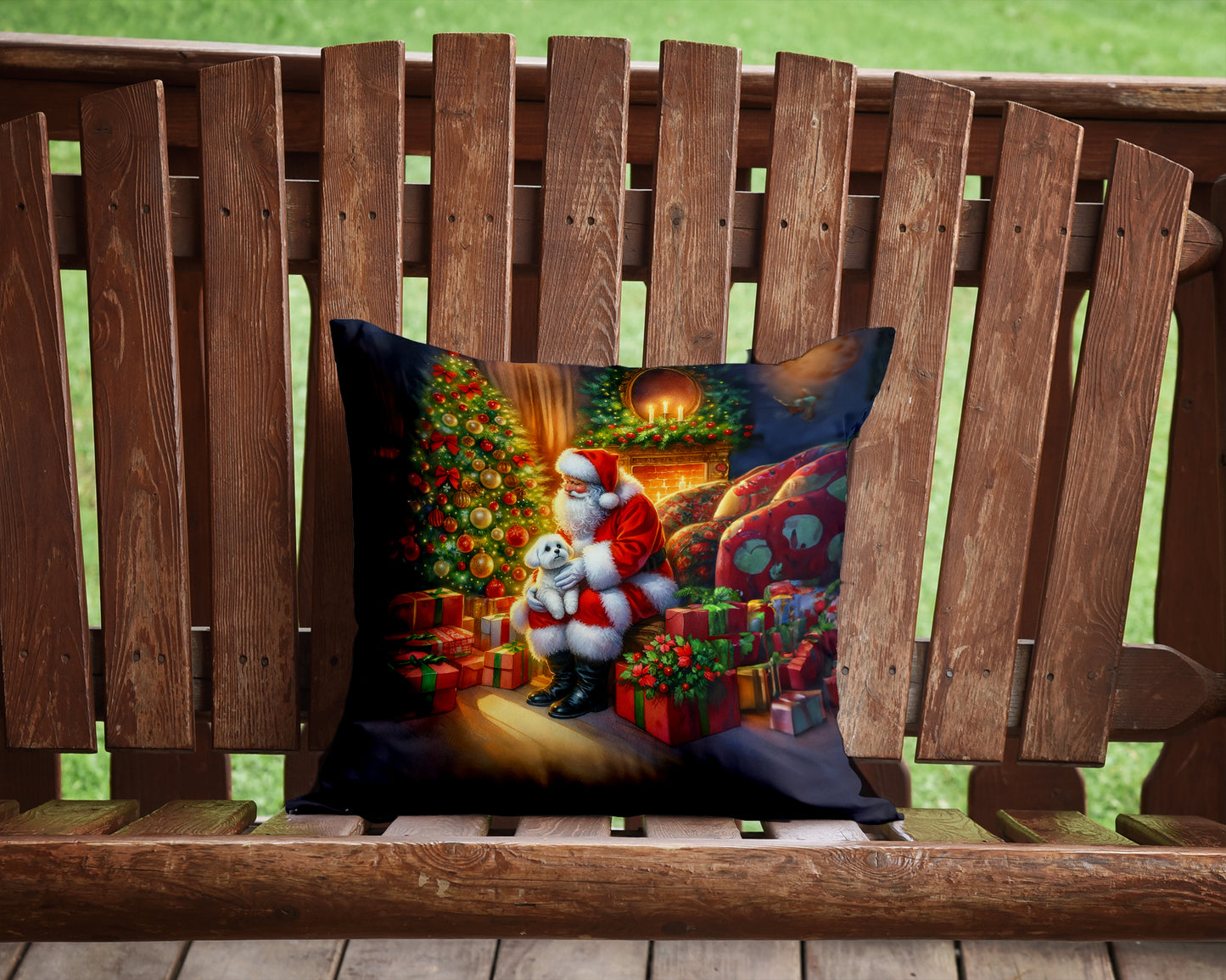 Maltese and Santa Claus Throw Pillow