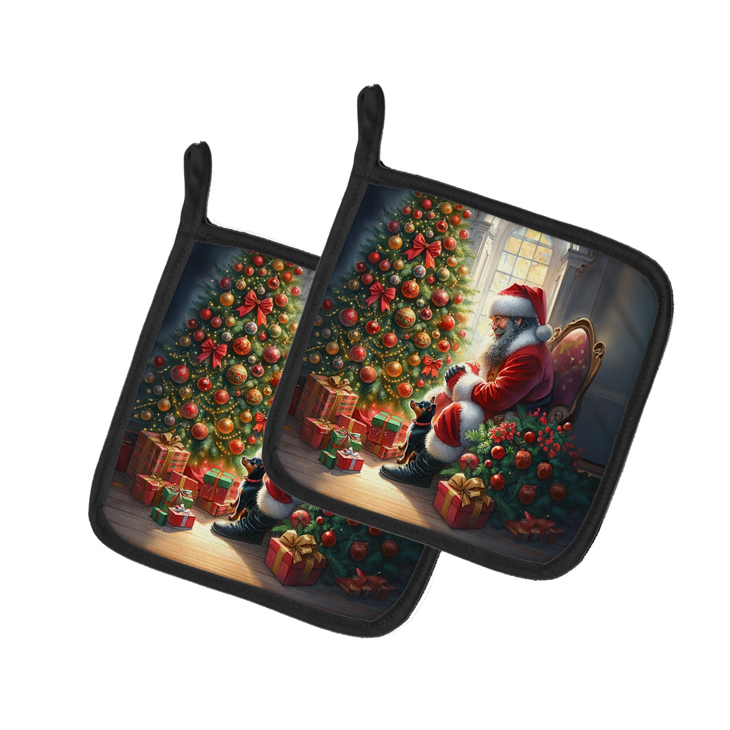 Buy this Miniature Pinscher and Santa Claus Pair of Pot Holders