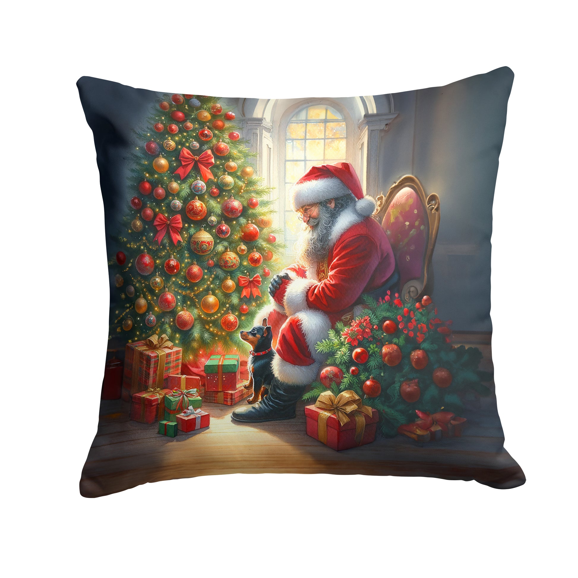 Buy this Miniature Pinscher and Santa Claus Throw Pillow