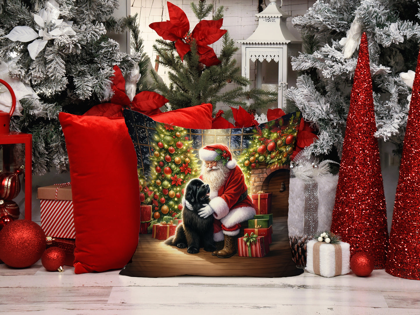 Newfoundland and Santa Claus Throw Pillow