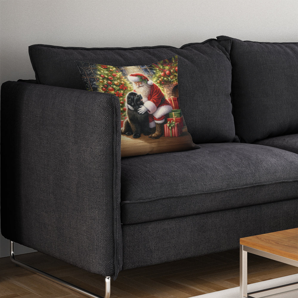 Newfoundland and Santa Claus Throw Pillow