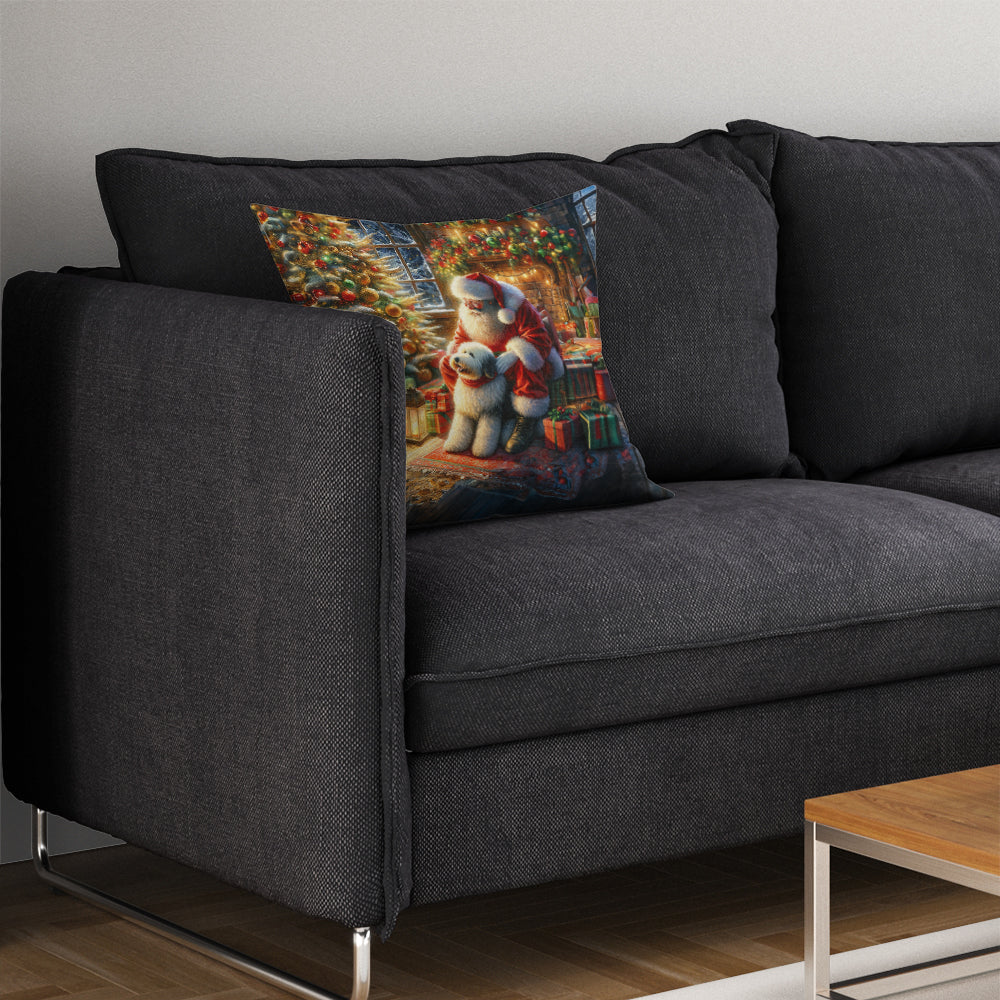 Old English Sheepdog and Santa Claus Throw Pillow