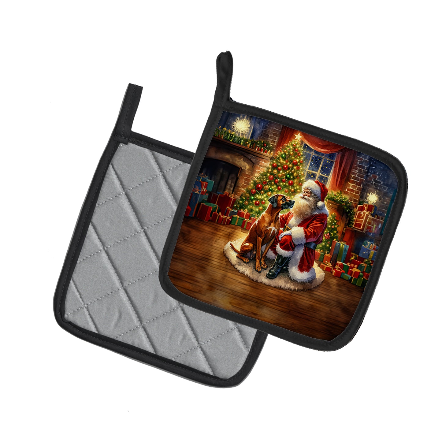 Rhodesian Ridgeback and Santa Claus Pair of Pot Holders