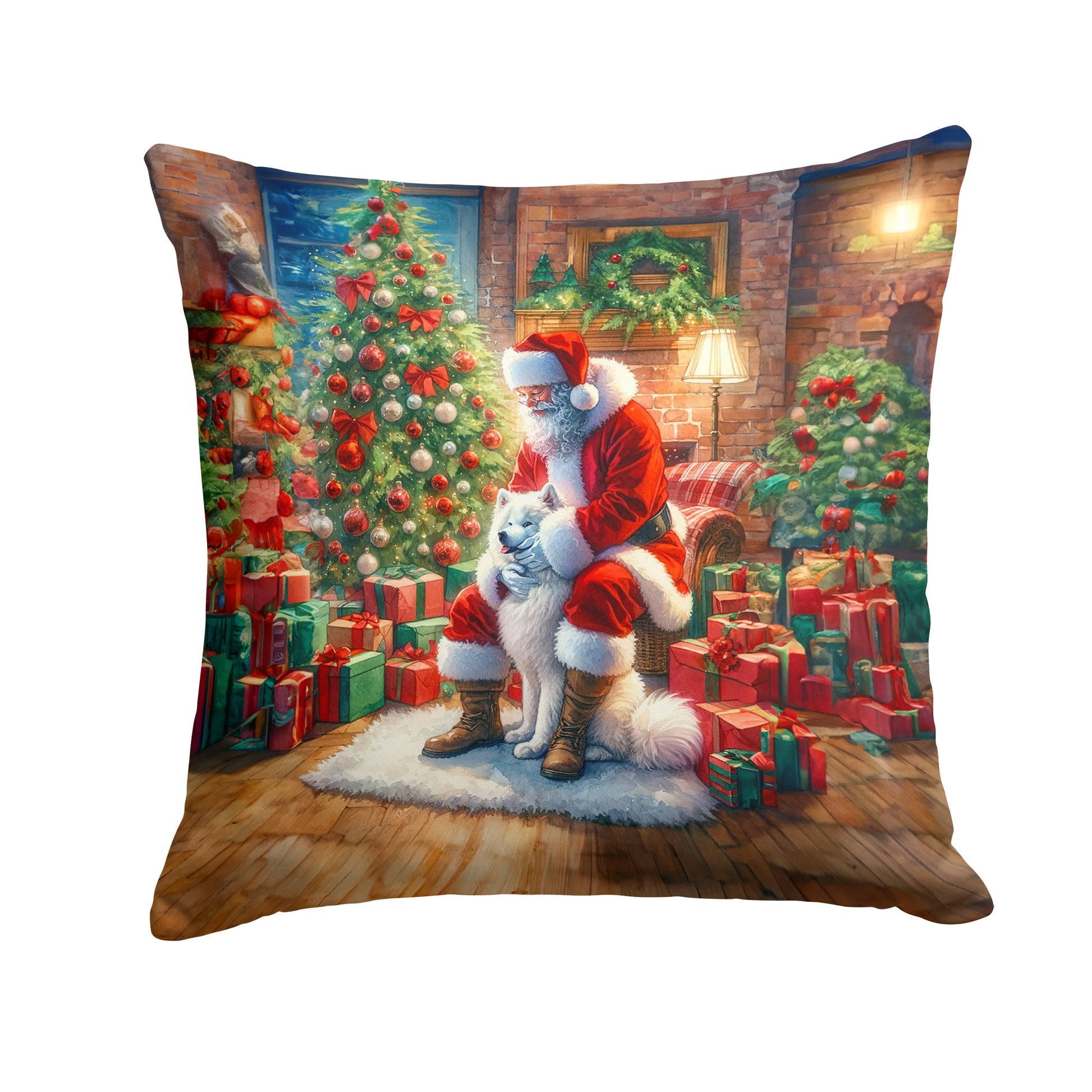 Buy this Samoyed and Santa Claus Throw Pillow