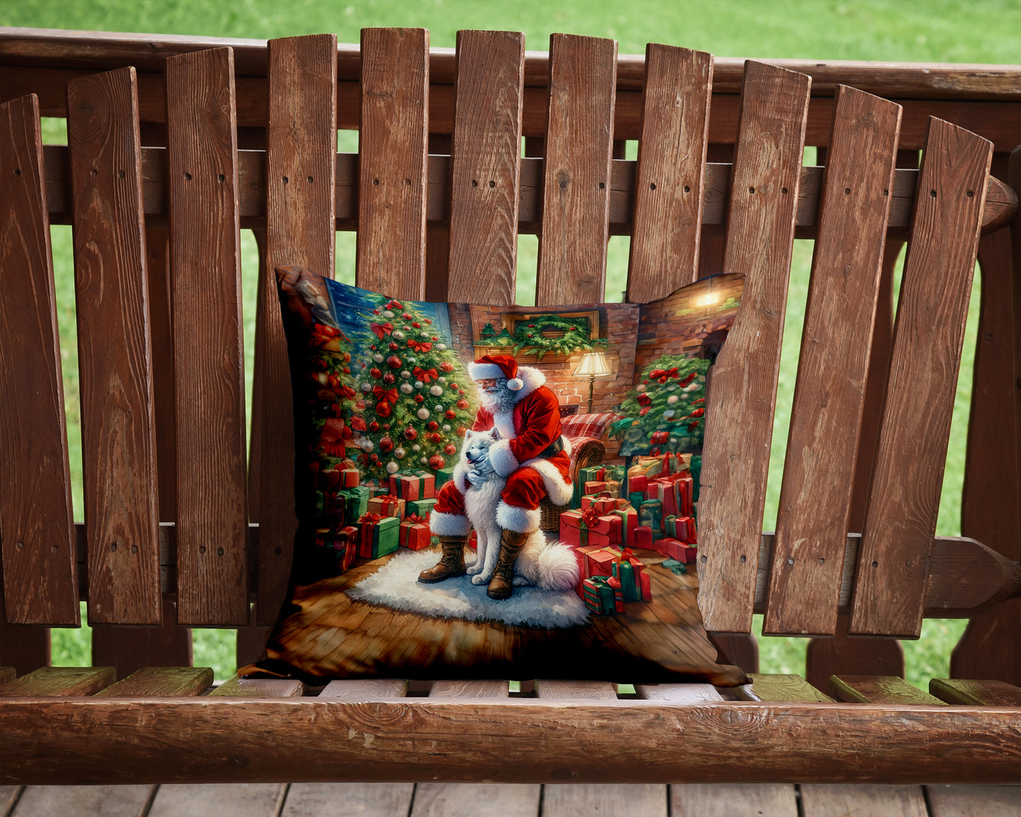 Samoyed and Santa Claus Throw Pillow