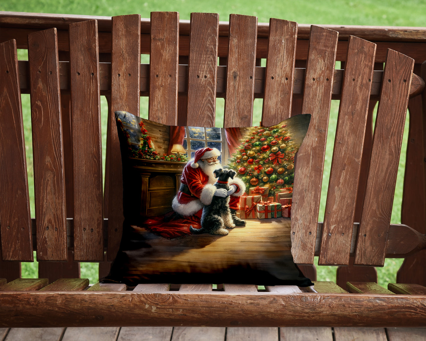 Schnauzer and Santa Claus Throw Pillow