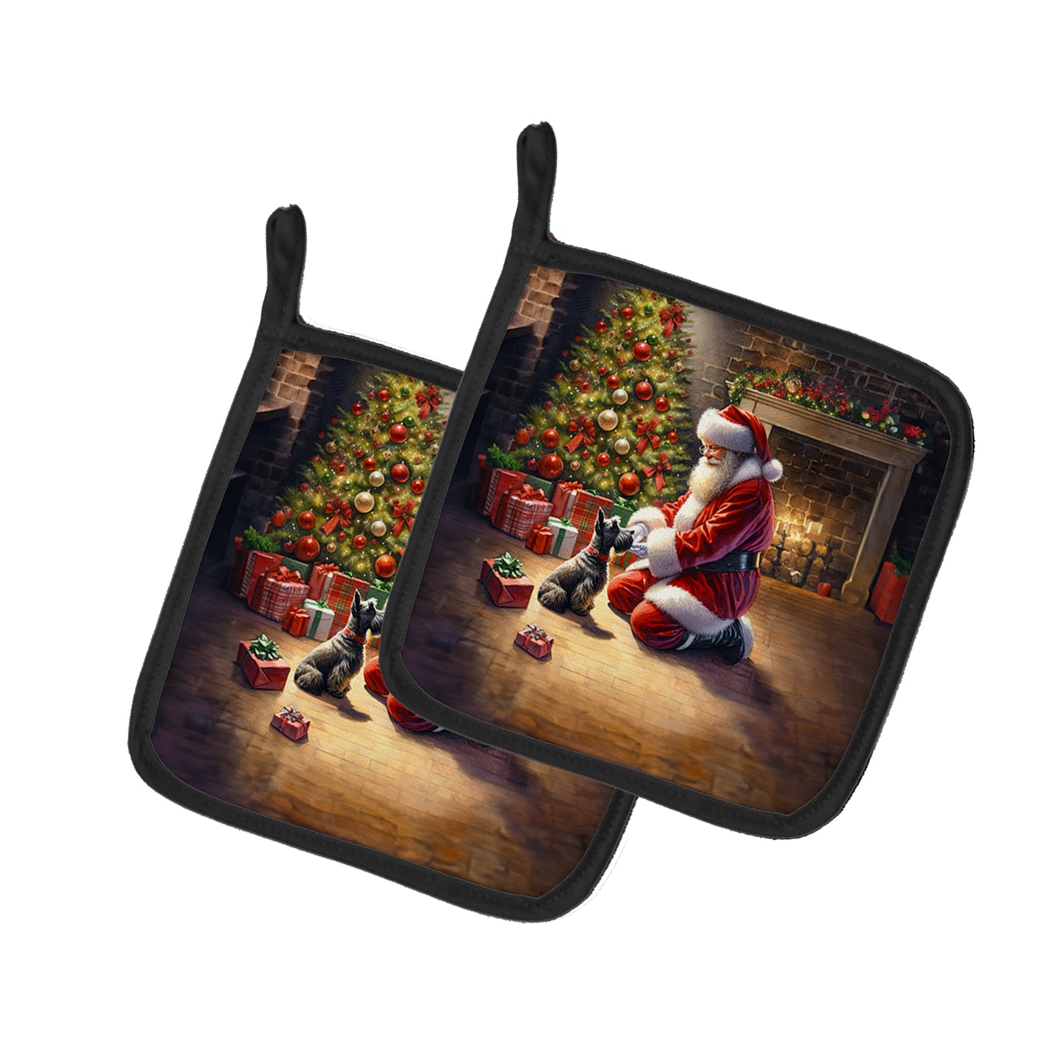 Buy this Scottish Terrier and Santa Claus Pair of Pot Holders