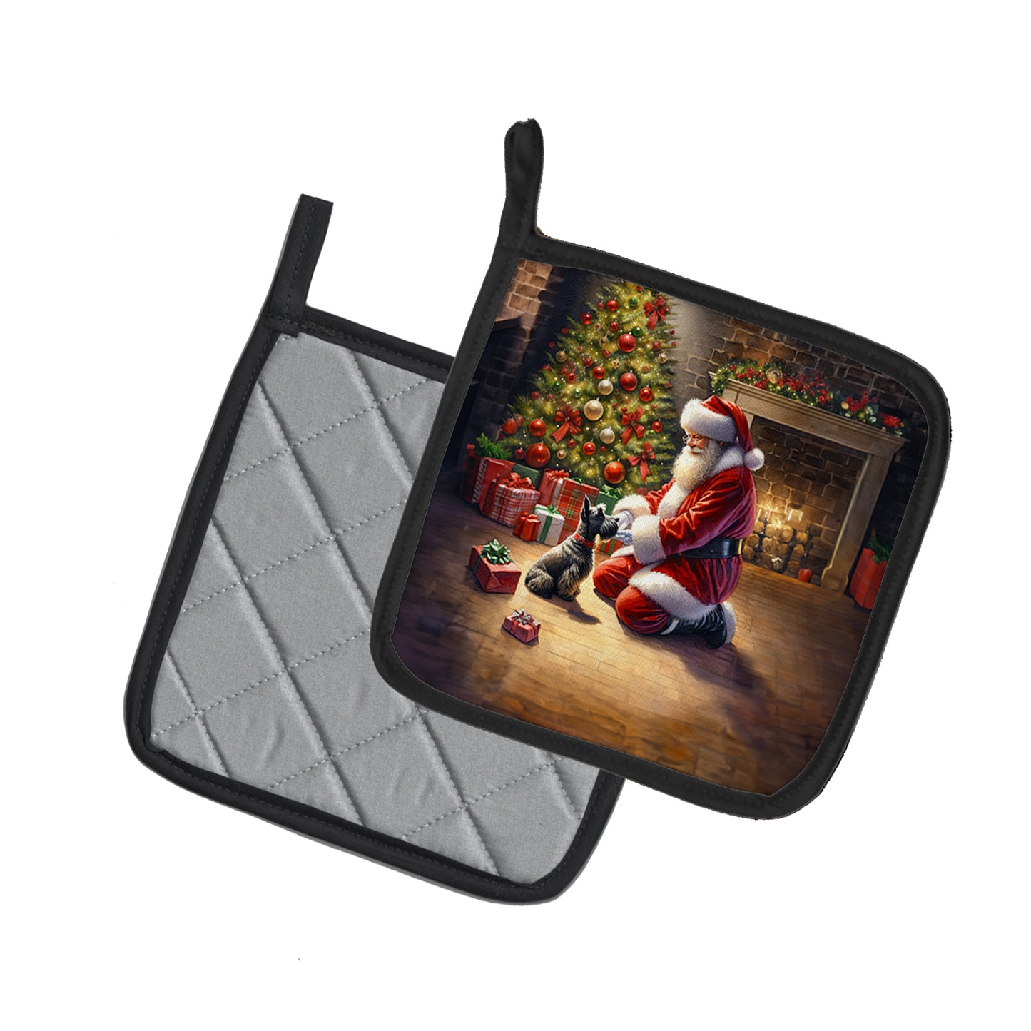 Scottish Terrier and Santa Claus Pair of Pot Holders