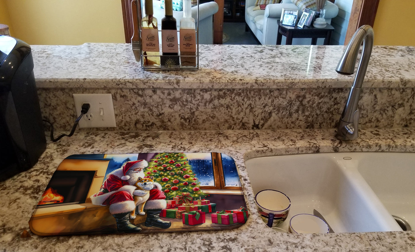 Shiba Inu and Santa Claus Dish Drying Mat