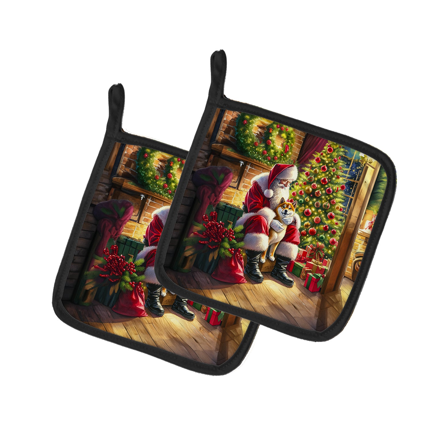 Buy this Shiba Inu and Santa Claus Pair of Pot Holders