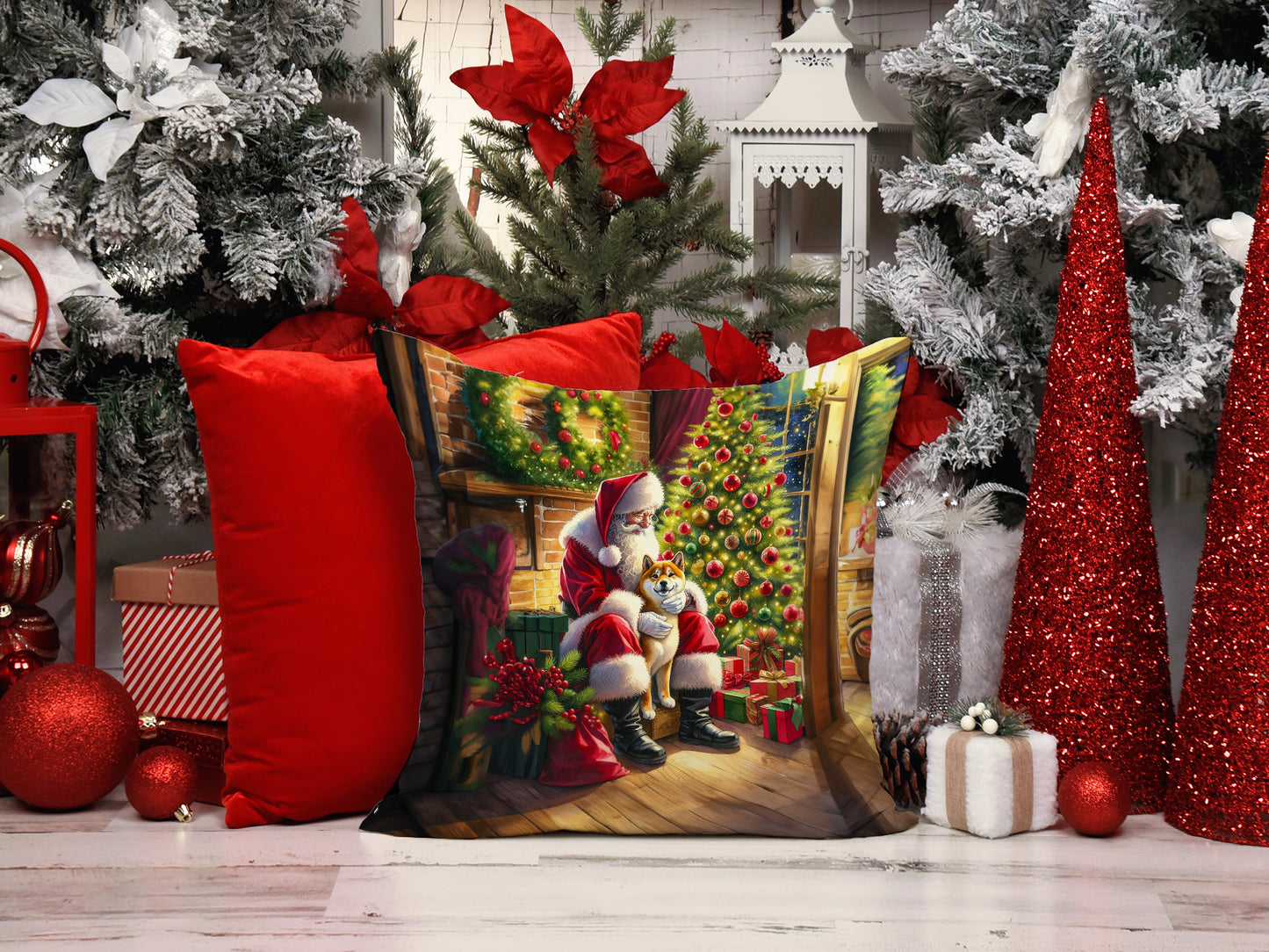 Shiba Inu and Santa Claus Throw Pillow