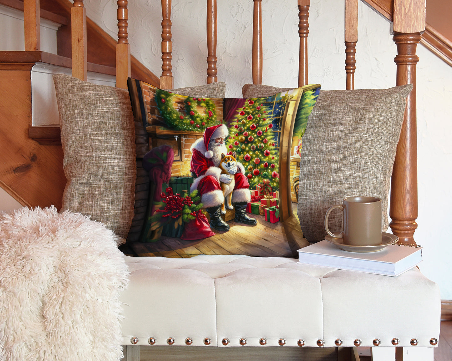 Shiba Inu and Santa Claus Throw Pillow