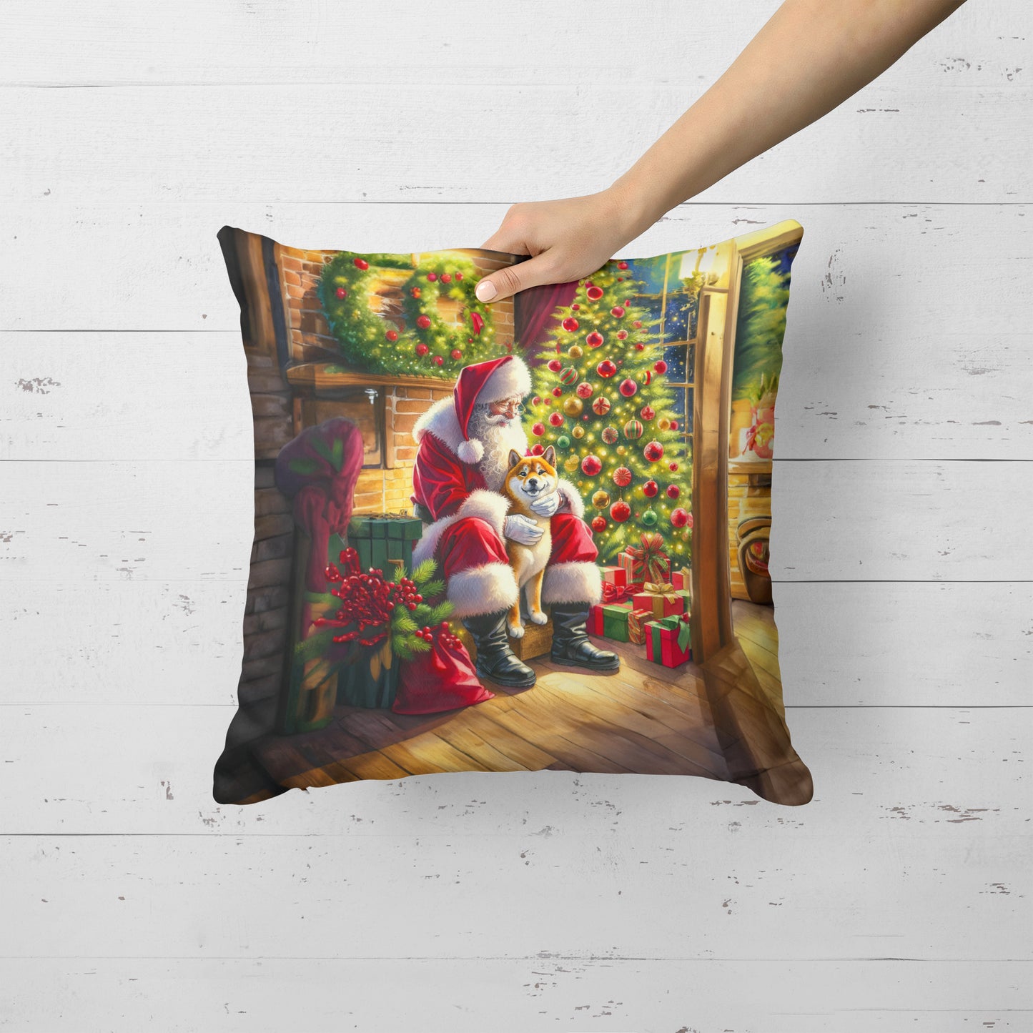 Shiba Inu and Santa Claus Throw Pillow