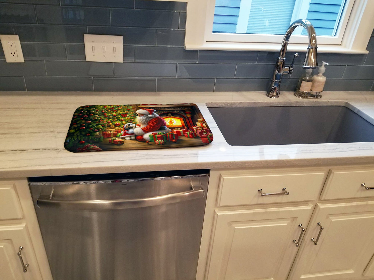 Shih Tzu and Santa Claus Dish Drying Mat
