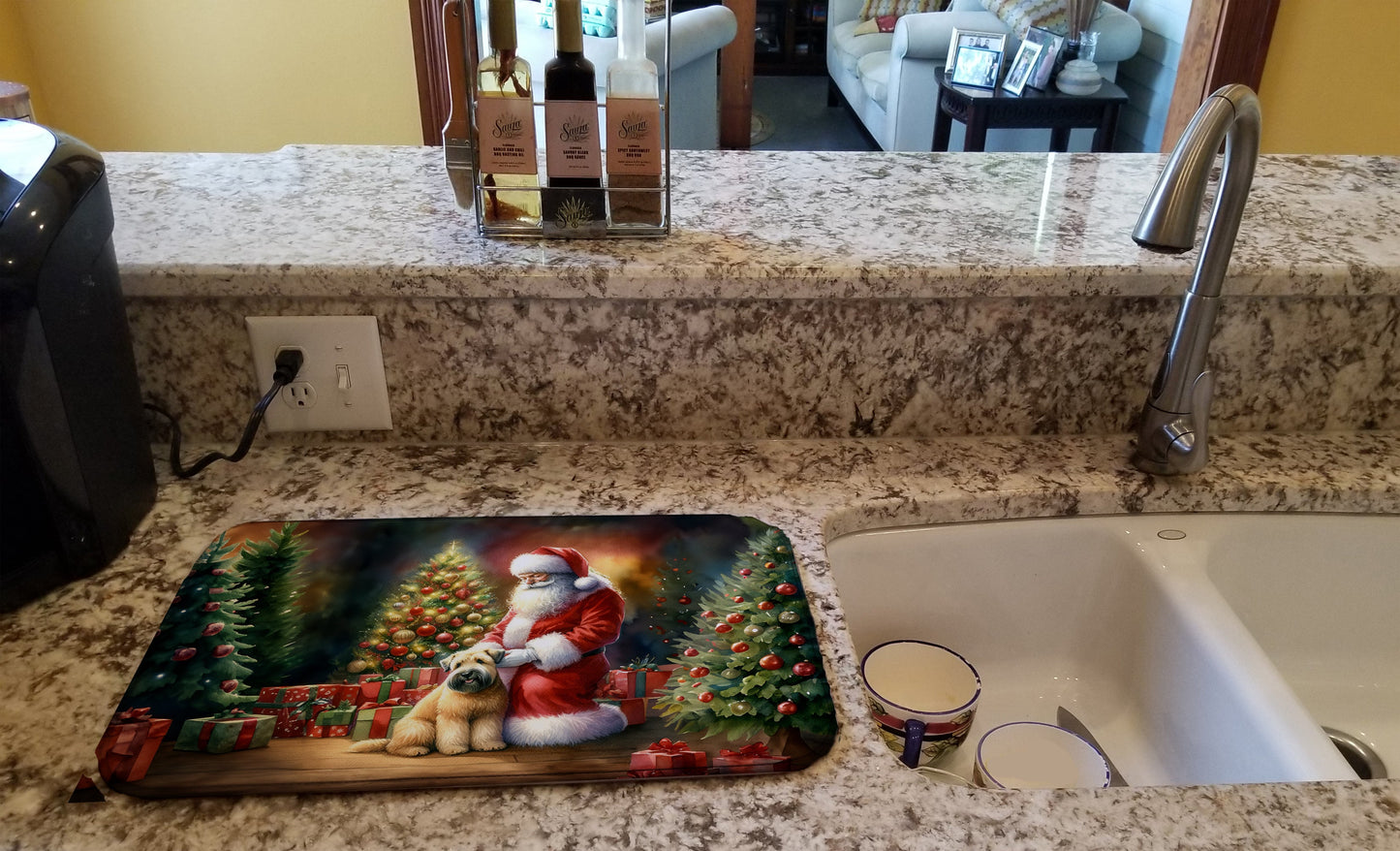 Wheaten Terrier and Santa Claus Dish Drying Mat