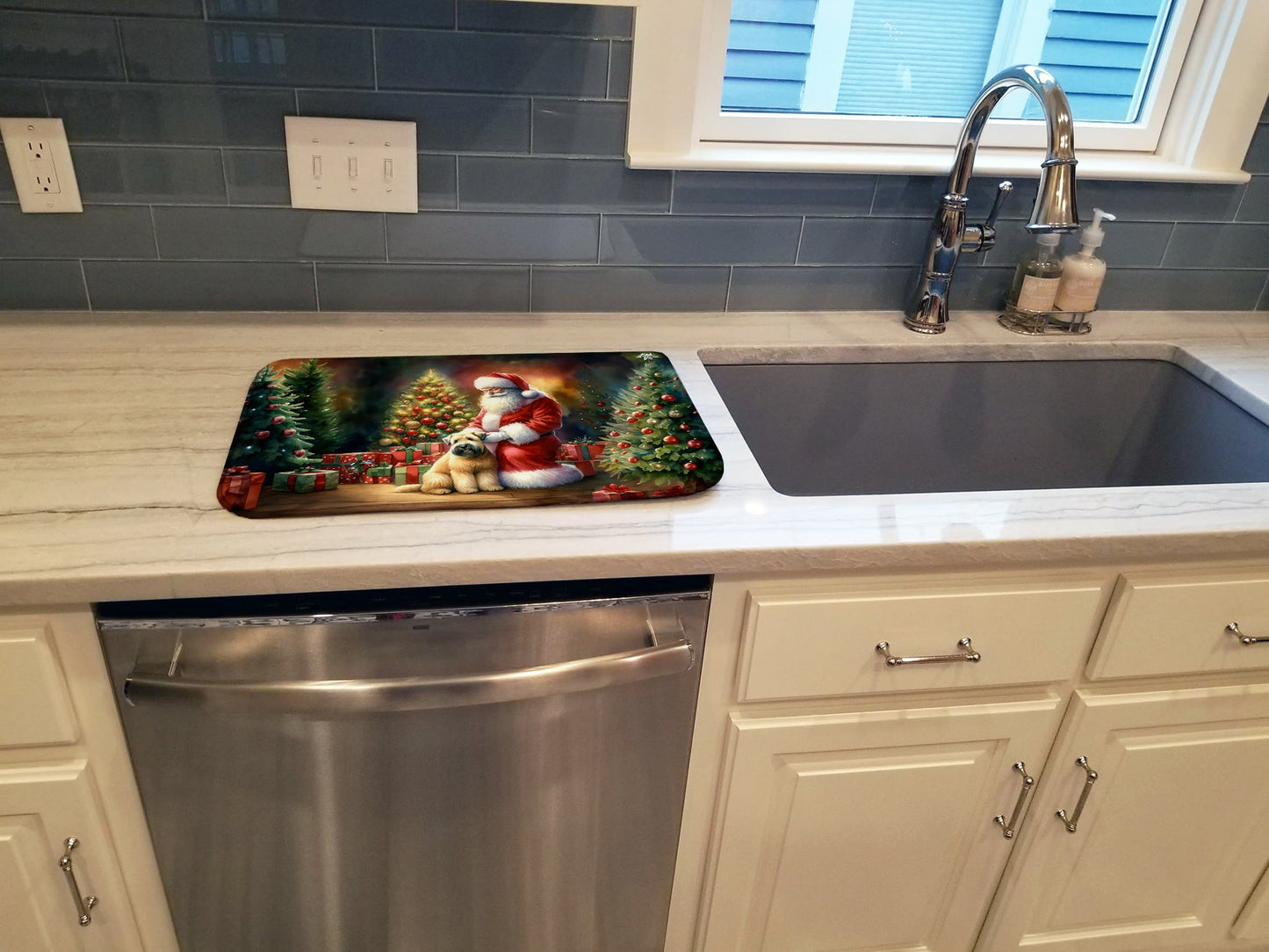 Wheaten Terrier and Santa Claus Dish Drying Mat
