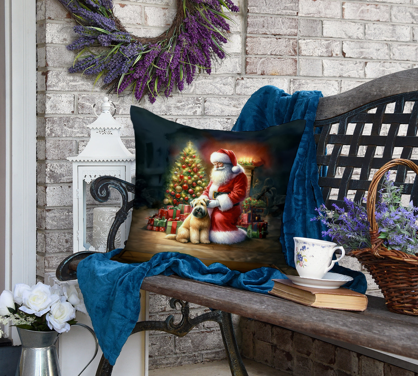 Wheaten Terrier and Santa Claus Throw Pillow