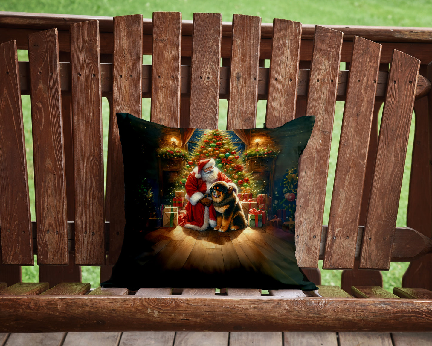 Tibetan Mastiff and Santa Claus Throw Pillow