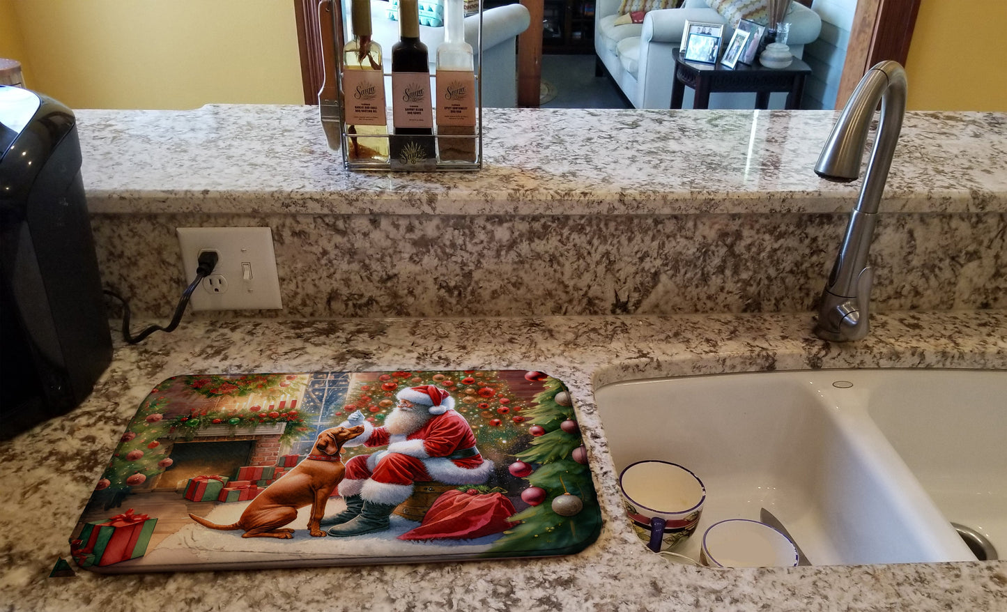 Vizsla and Santa Claus Dish Drying Mat