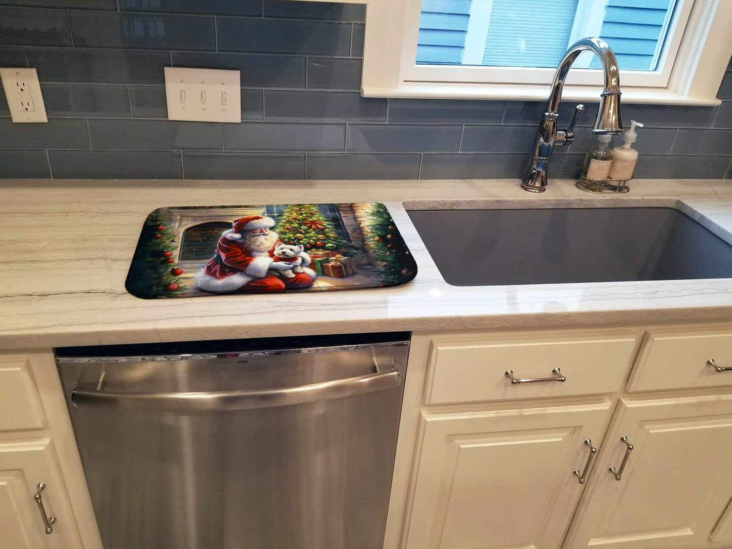 Westie and Santa Claus Dish Drying Mat