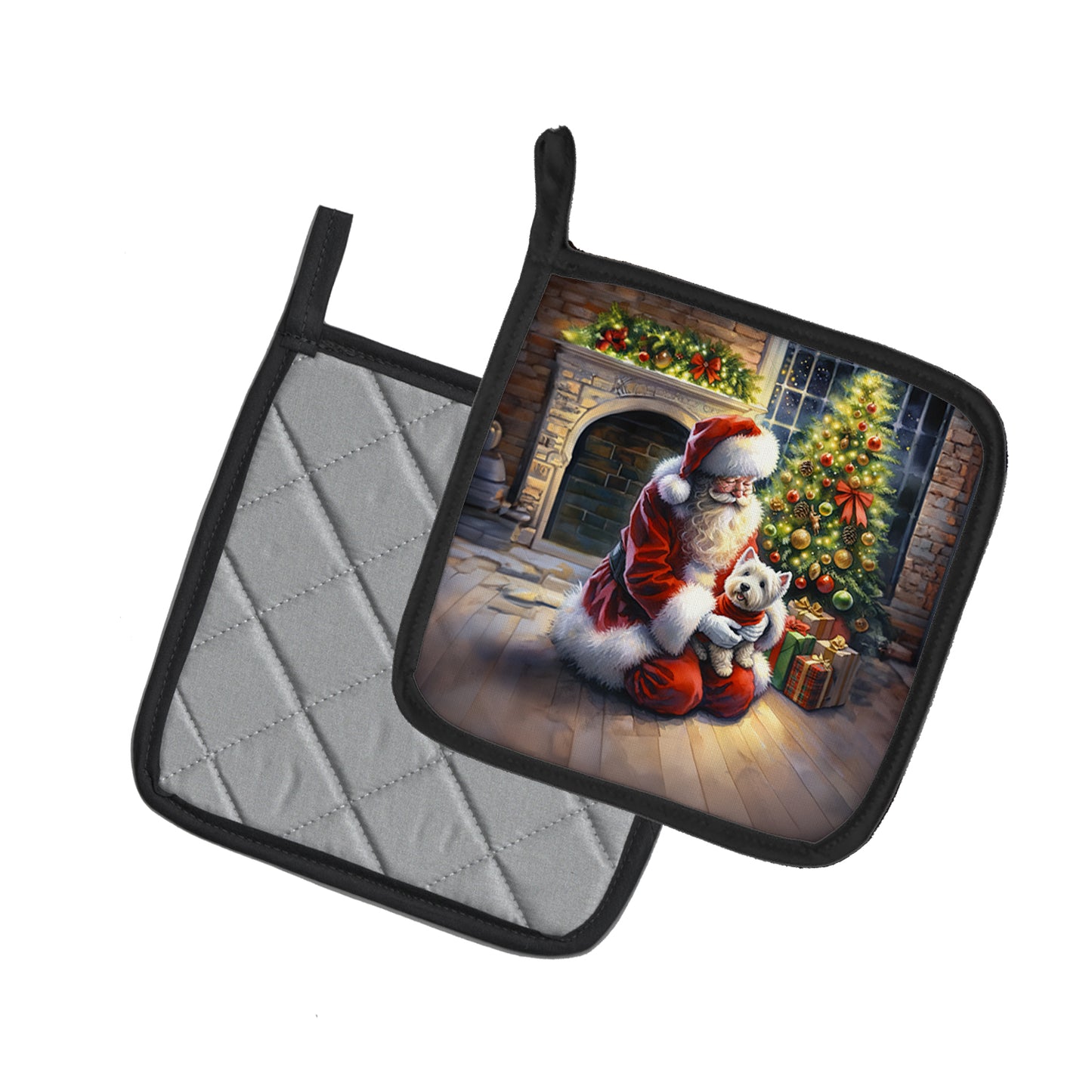 Westie and Santa Claus Pair of Pot Holders