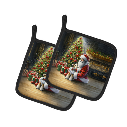 Buy this Fox Terrier and Santa Claus Pair of Pot Holders