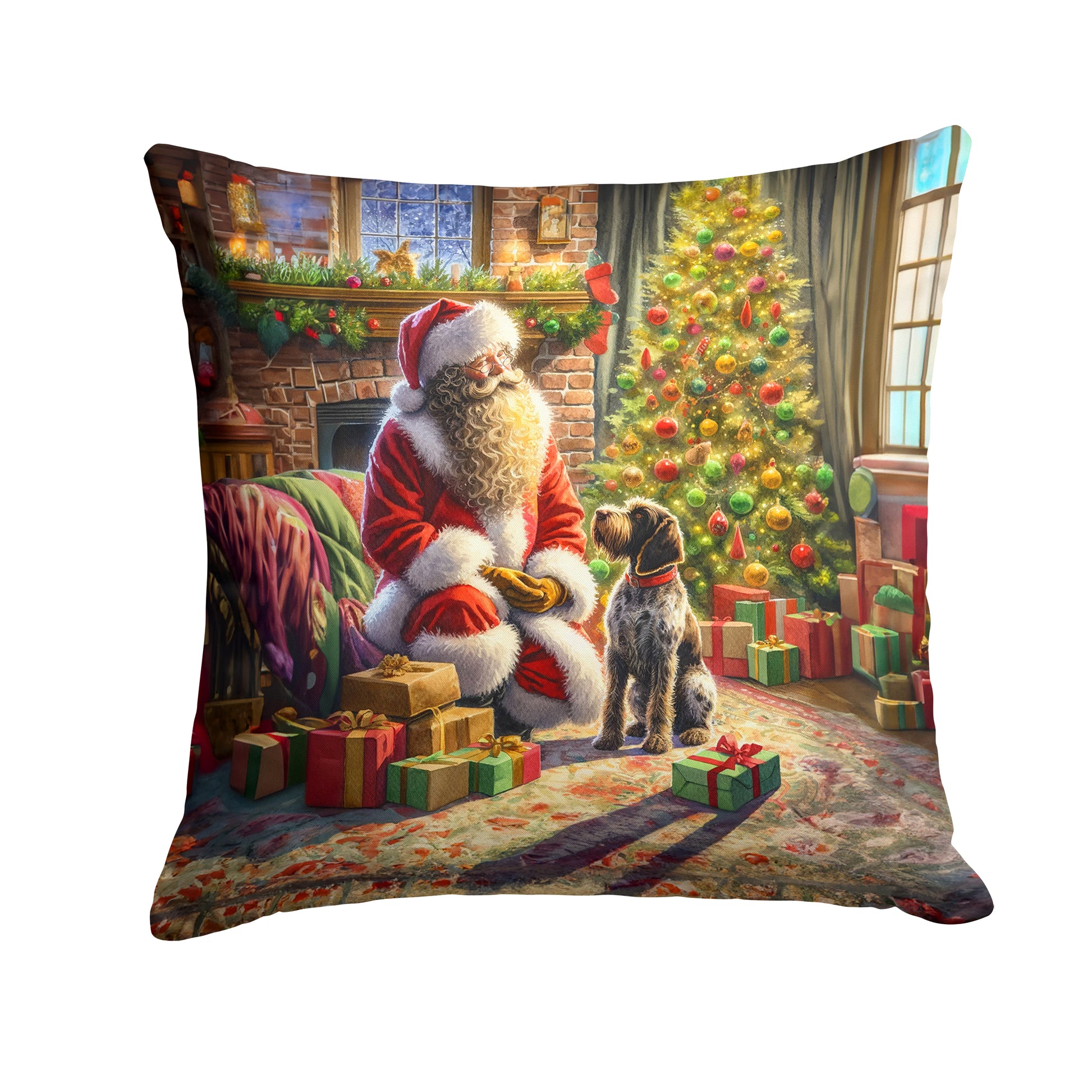 Buy this Wirehaired Pointing Griffon and Santa Claus Throw Pillow