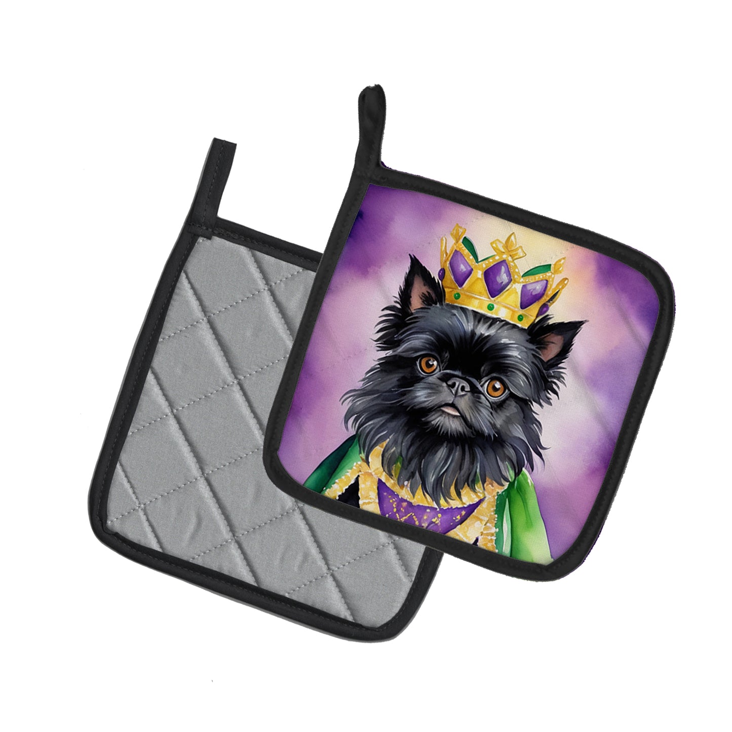 Affenpinscher King of Mardi Gras Pair of Pot Holders